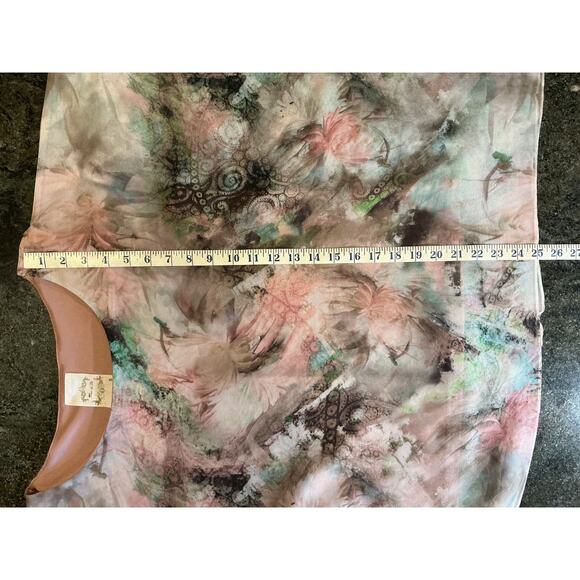 FLEUR DE LIS sz S dusty rose pink pale green semi sheer layered blouse top shirt - Picture 9 of 10